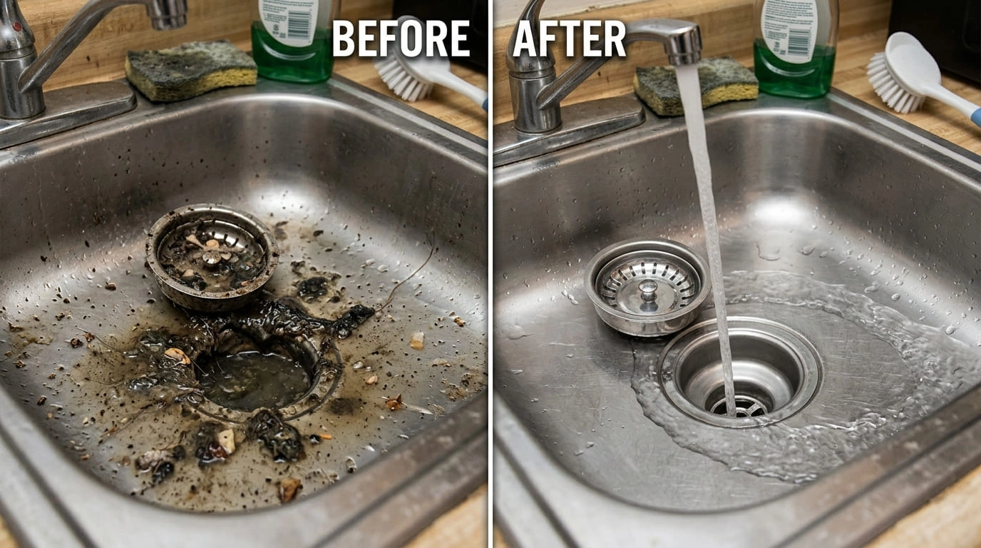 Before and after drain cleaning and sewer backup restoration by Apex Arva Plumbing in Arvada CO basement