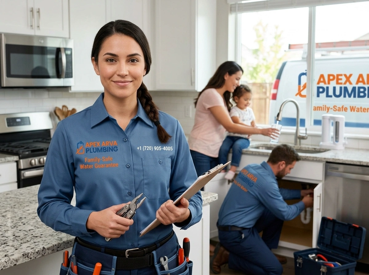 Family safe water guarantee plumbing service by Apex Arva Plumbing showing complete emergency call package in Arvada CO