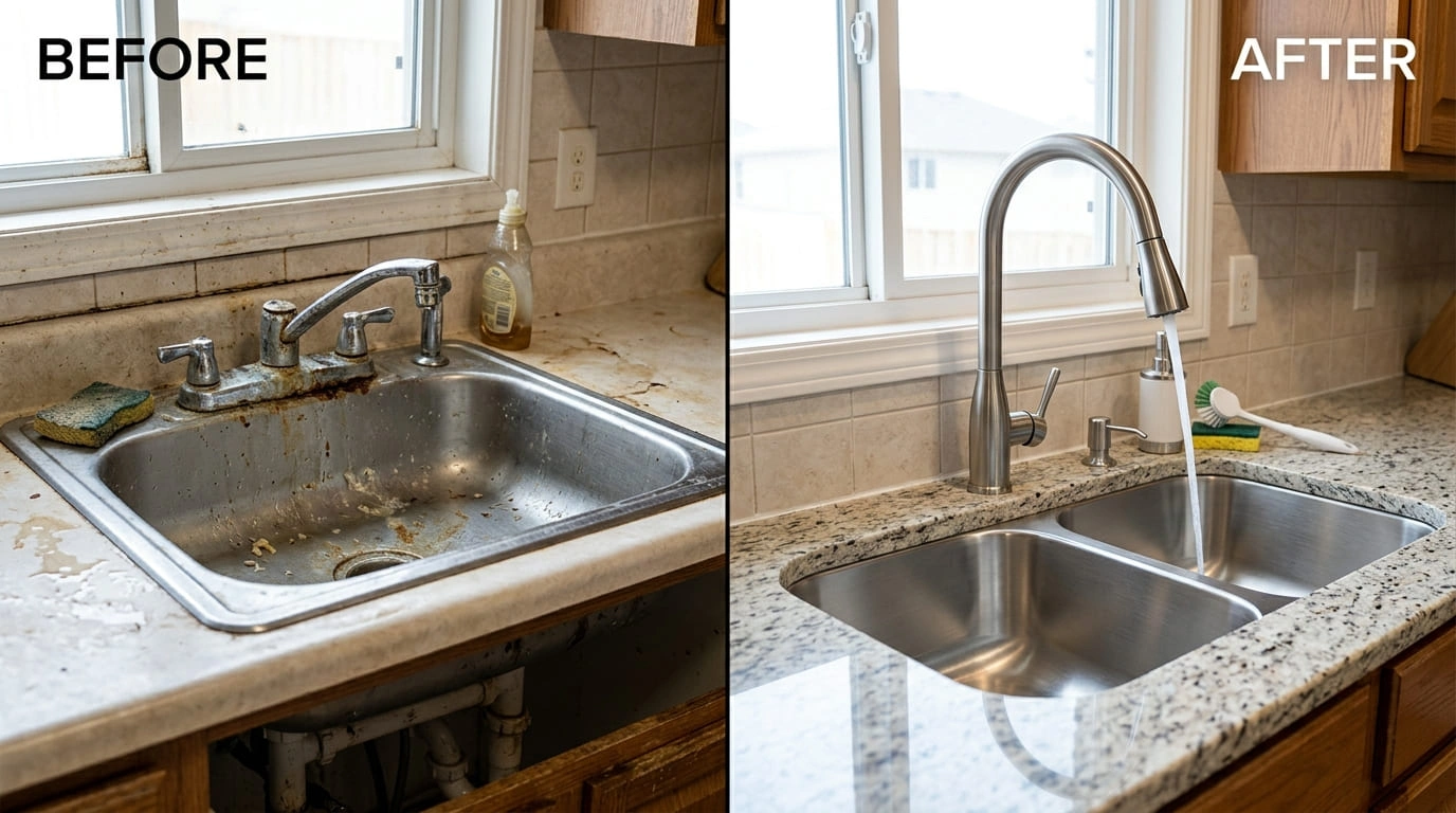 Before and after faucets and sinks repair replacement by Apex Arva Plumbing in Arvada CO